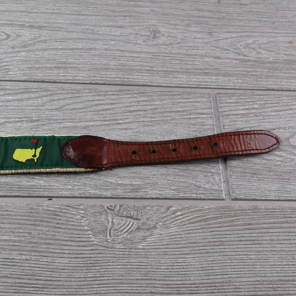 Masters Tournament Kids Golf Belt Green Ribbon Canvas Brown Leather Logo
